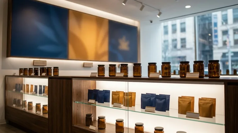 Minimal retail shelf of jars and pouches, Arizona Hemp, Delta-8 and Cannabis Laws for Businesses