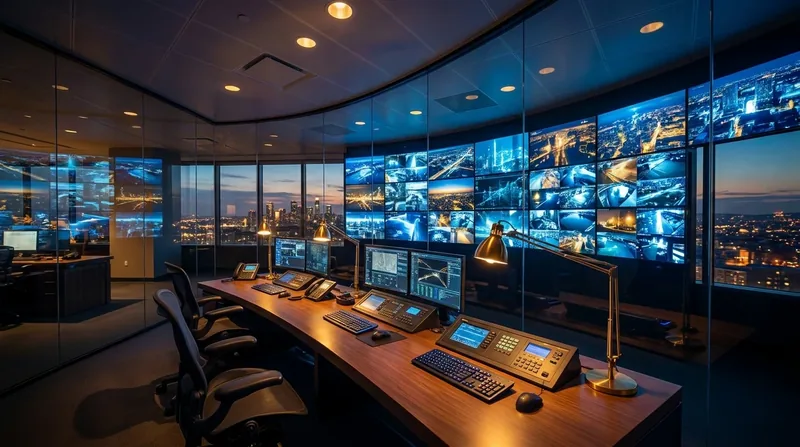 Security desk with a wall of camera monitors, How to Start a Security Guard Company in Arizona