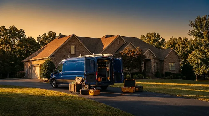 Service van and equipment outside a suburban home, How to Start a Cleaning Business in Arizona