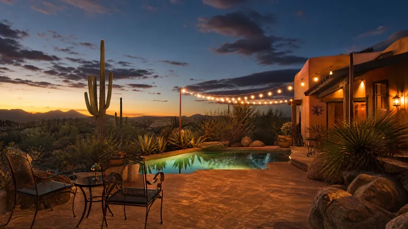 Desert guesthouse patio with string lights at dusk, How to Start a Short-Term Rental in Flagstaff