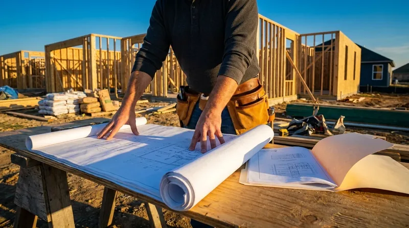 Contractor reviewing blueprints at a jobsite, Arizona Contractor License (ROC)
